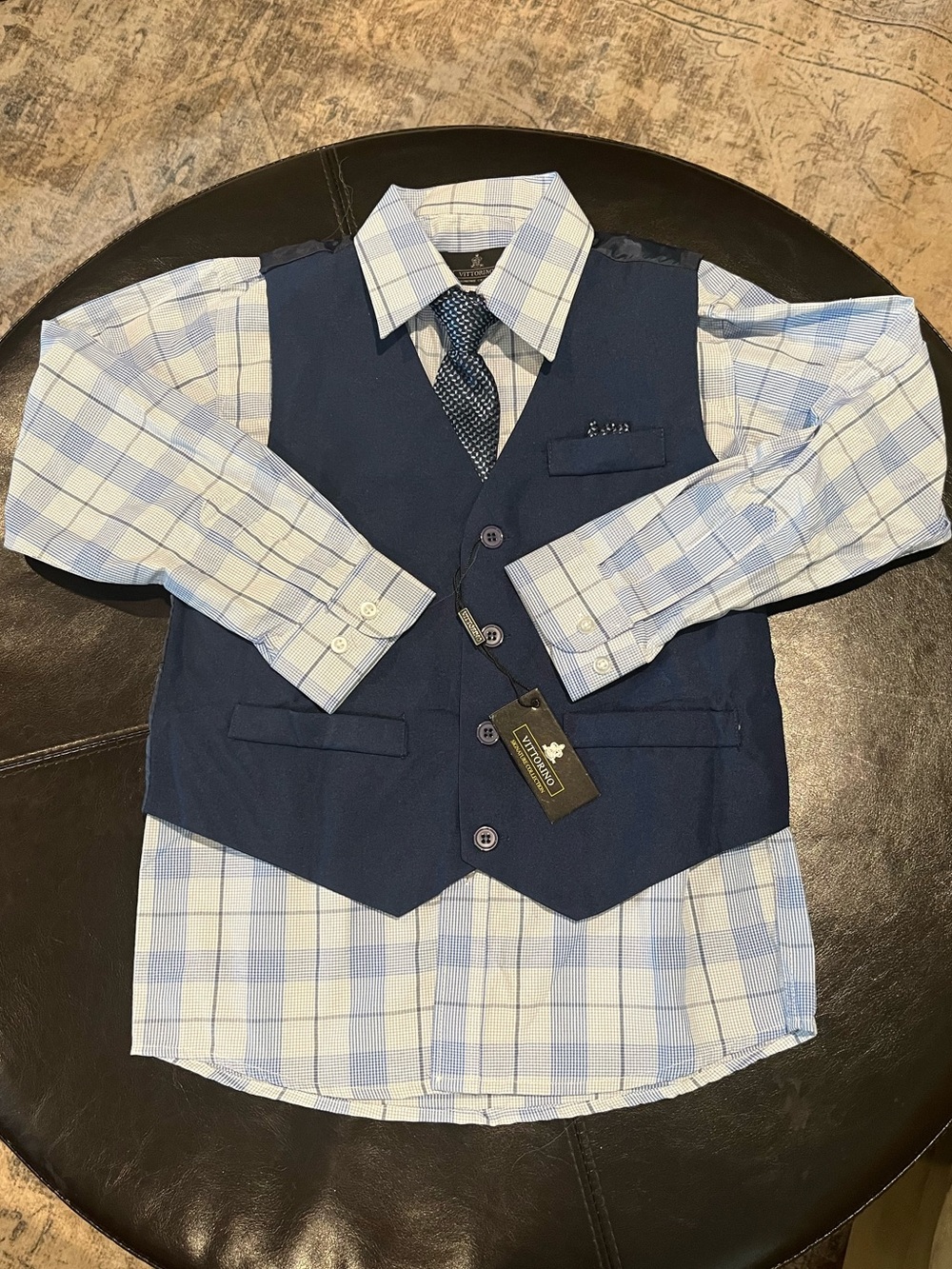 NWT Vittorino Boys 3-Pc Dress Vest Shirt Tie Set [NO PANTS] Size 10